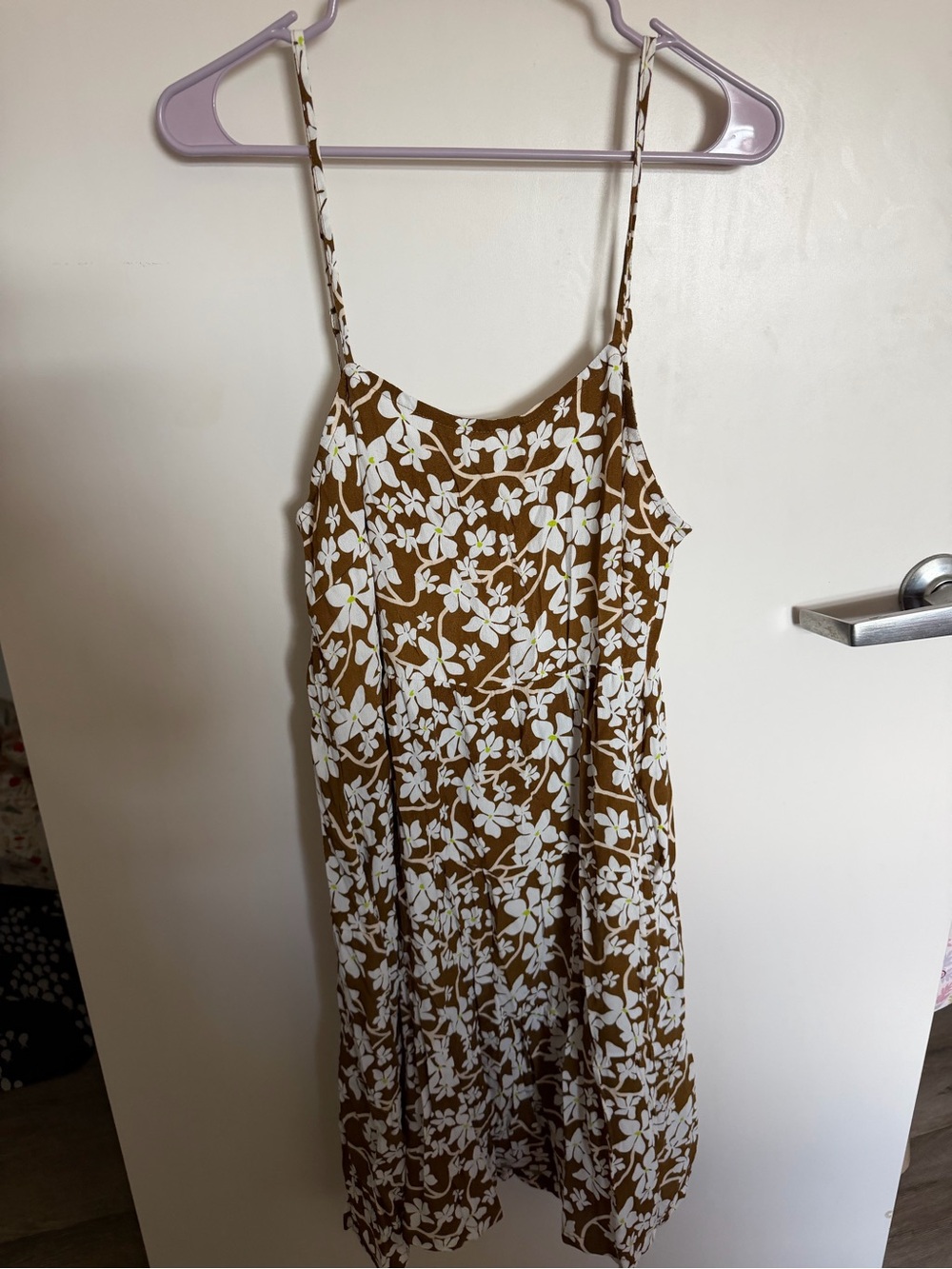 Ava Sky Brown and White Floral Spaghetti-Strap Mini Dress